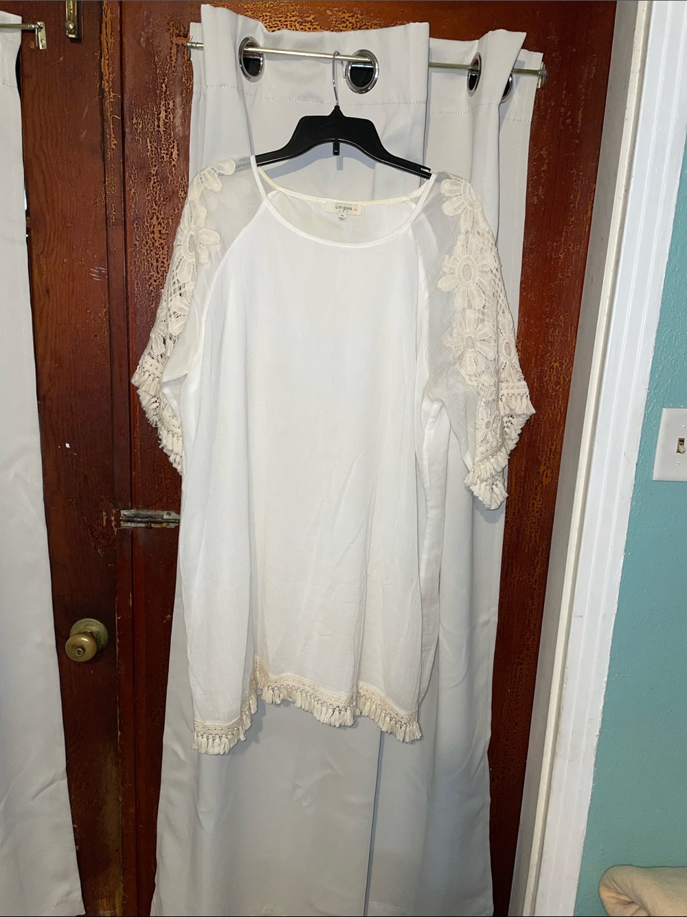 Umgee White Crochet Sleeve Boho Tunic Dress